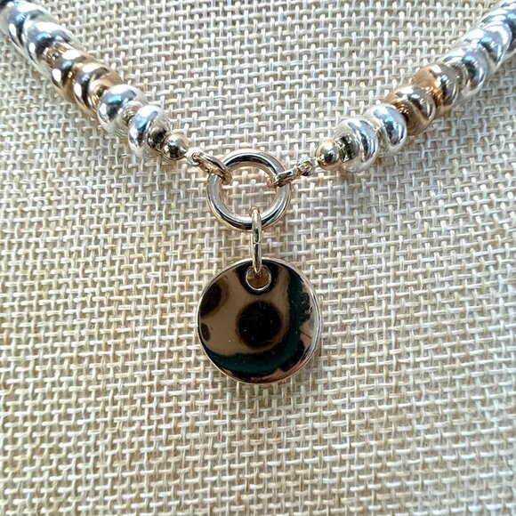 Anne Klein Two-Tone Beaded Pendant Necklace With Disc Charm 16" + 3" Extender - Picture 2 of 8